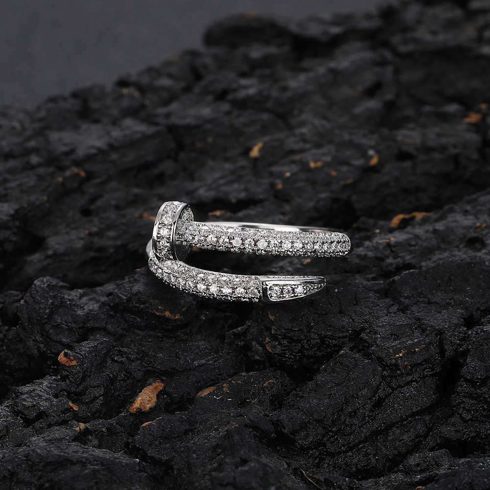 Iced Out 18k Gold Plated Bling 5A CZ Punk Nail Rings