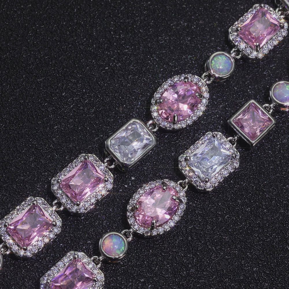 10mm Opal Pink Cz Stone Chain Necklace