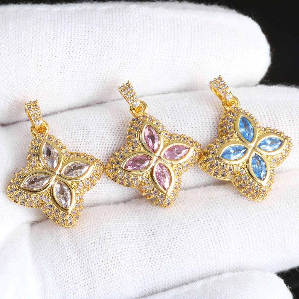 ICEOMG Four-Leaf Clover Colorful Cubic Zirconia Gold Plated Pendant