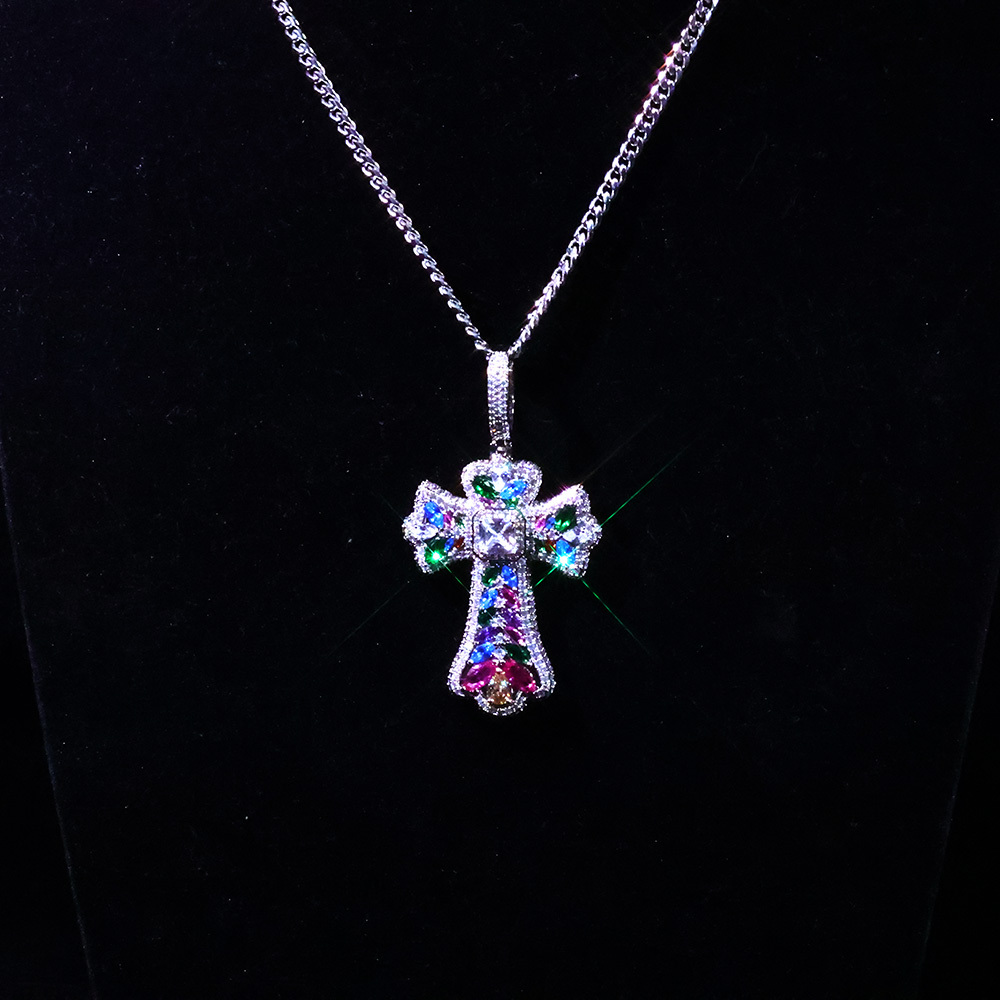 Colorful Cross Pendant Large Baguette CZ Charm Pendant