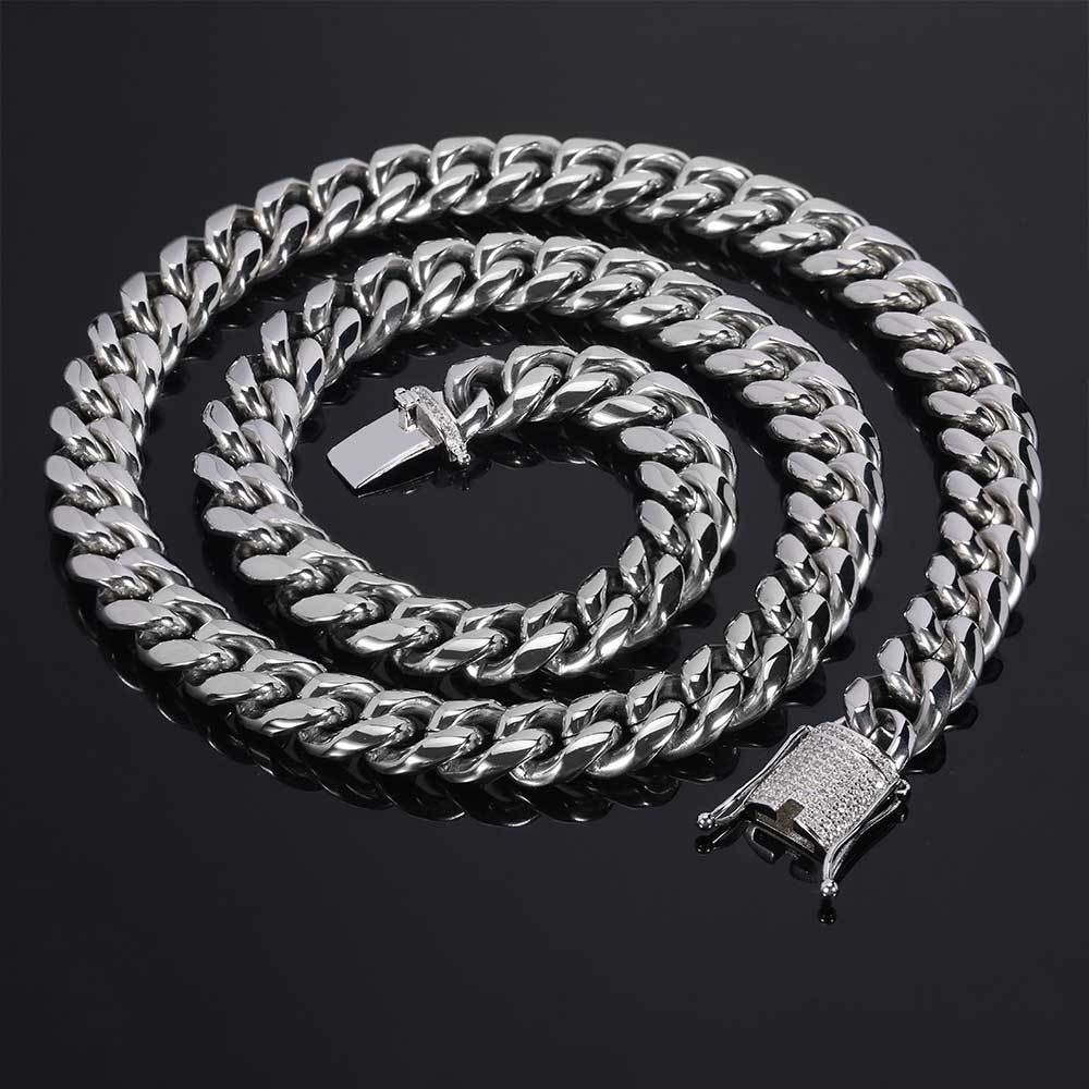 12mm Iced Out CZ Iced Clasp Miami Cuban Link Chain Necklace