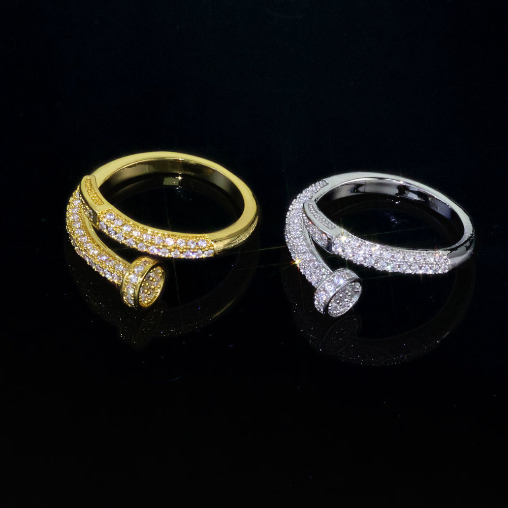 Iced Out 18k Gold Plated Bling 5A CZ Punk Nail Rings