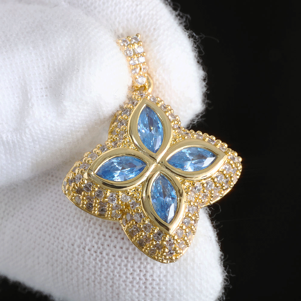 ICEOMG Four-Leaf Clover Colorful Cubic Zirconia Gold Plated Pendant