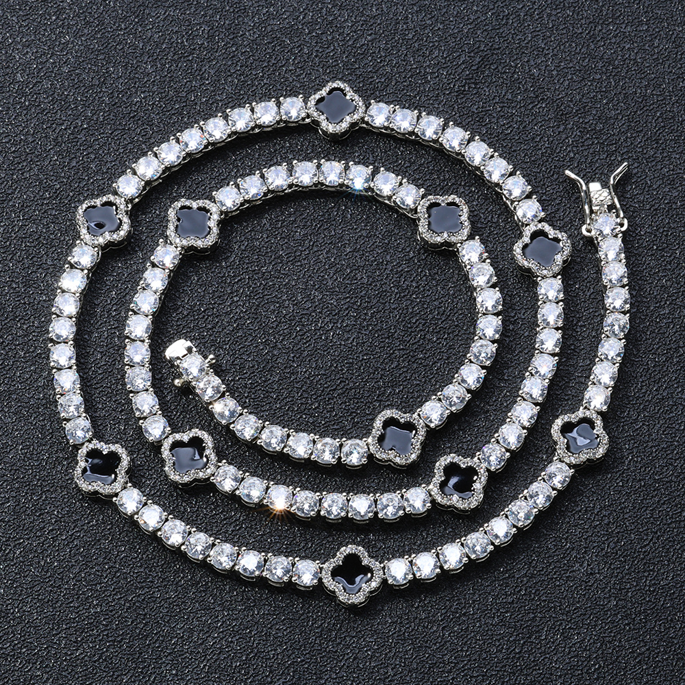 Enamel Clover Tennis Chain Necklace - ICEOMG