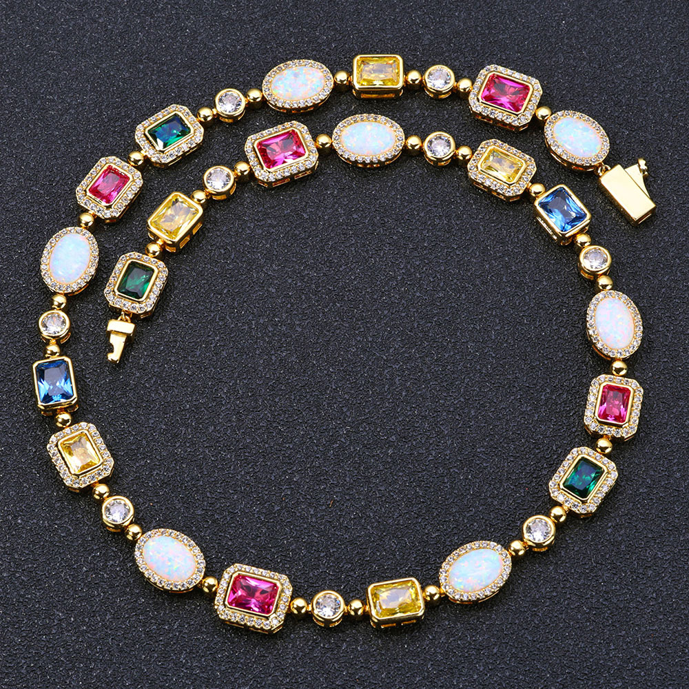Iced Colorful Gemstone Cuban Link Chain Necklace