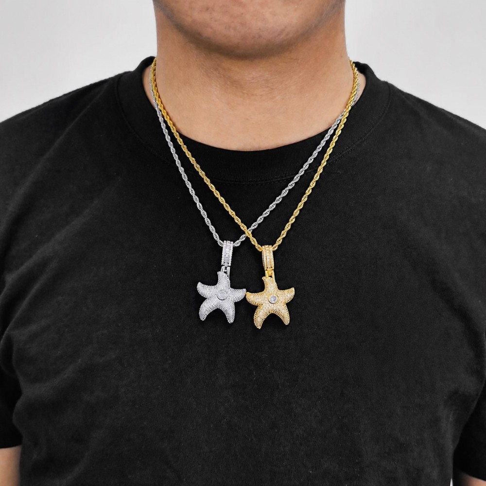 Starfish Pendant CZ Star Shaped Silver Plated Charm