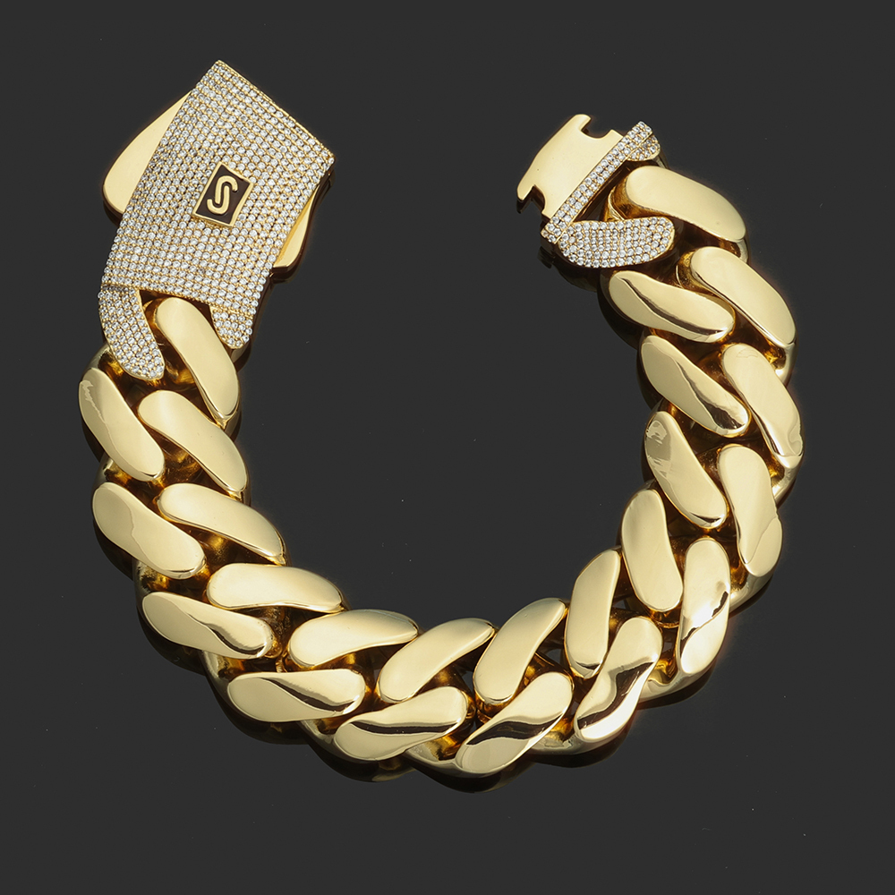 14K Gold Plated Solid Thick Monaco Cuban Link Bracelet