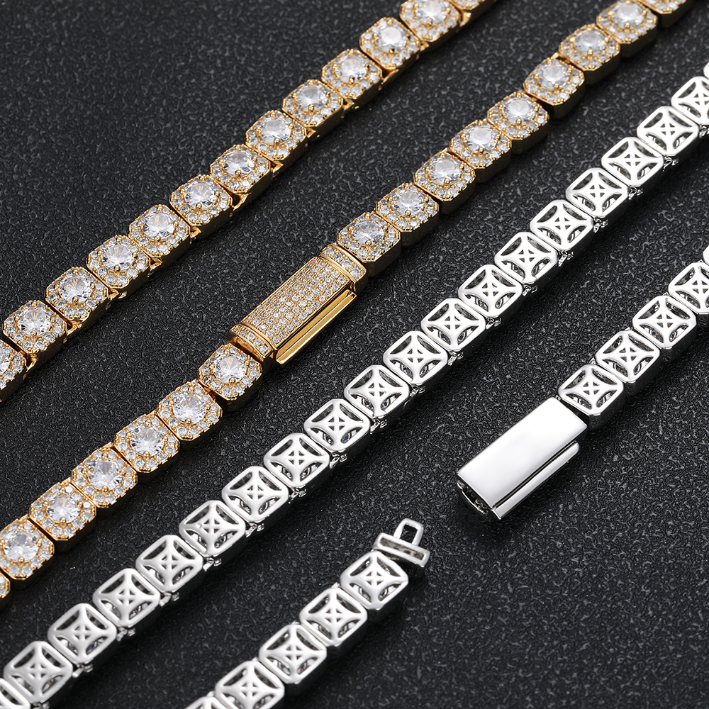 7mm Cluster Tennis Chain Necklace  Iced Out Hip Hop Jewelry
