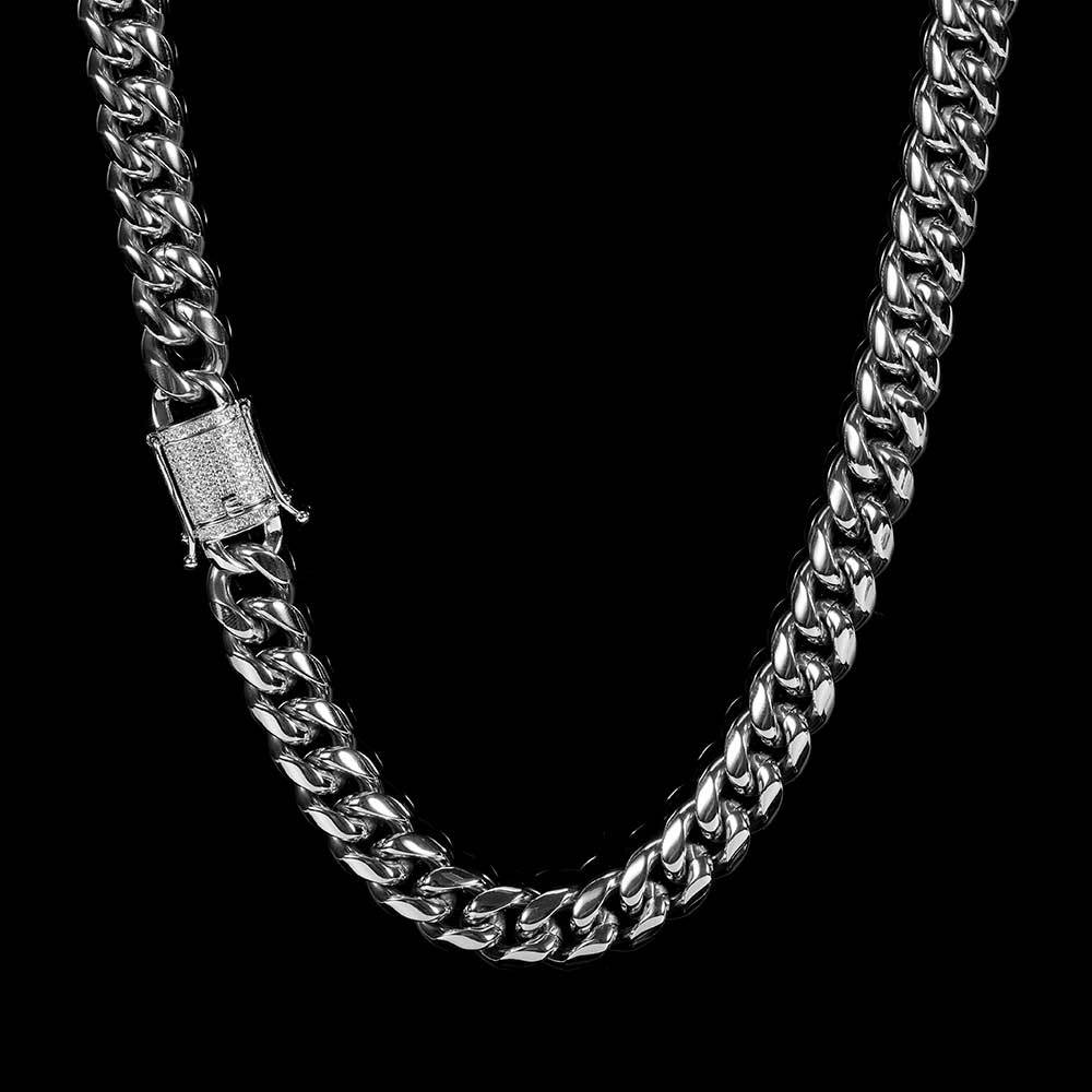 12mm Iced Out CZ Iced Clasp Miami Cuban Link Chain Necklace