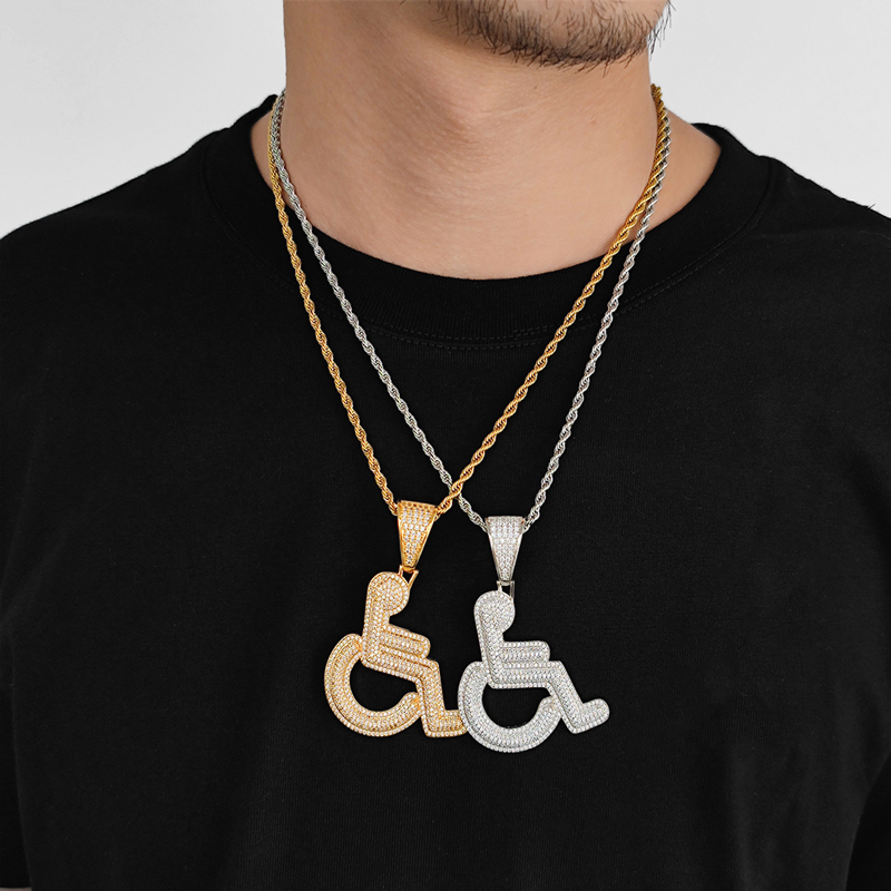 18K Gold Wheelchair Pendant – Hip Hop Copper CZ Personality Charm