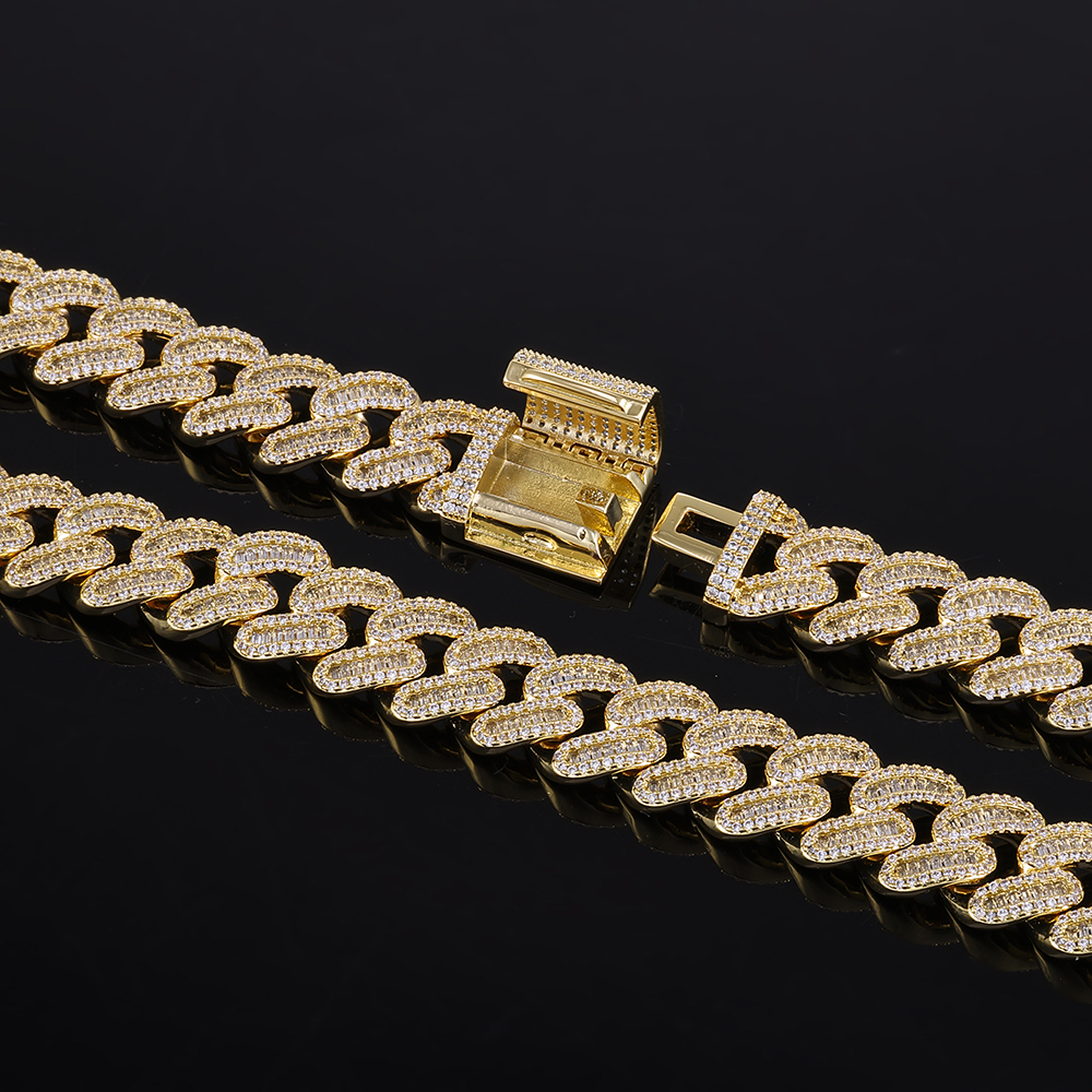 15mm Baguette Iced Out Cuban Link Chain