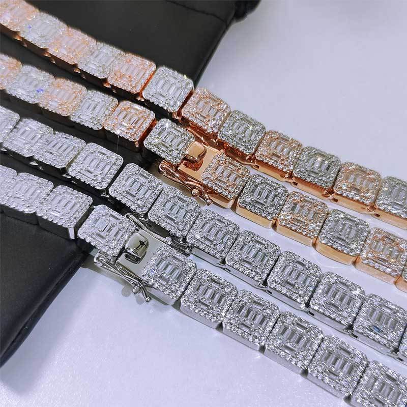 10mm Baguette CZ Tennis Chain Choker  Bling Clustered Design