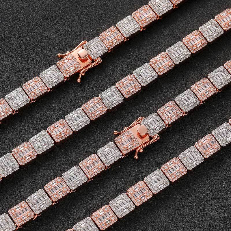 10mm Baguette CZ Tennis Chain Choker  Bling Clustered Design