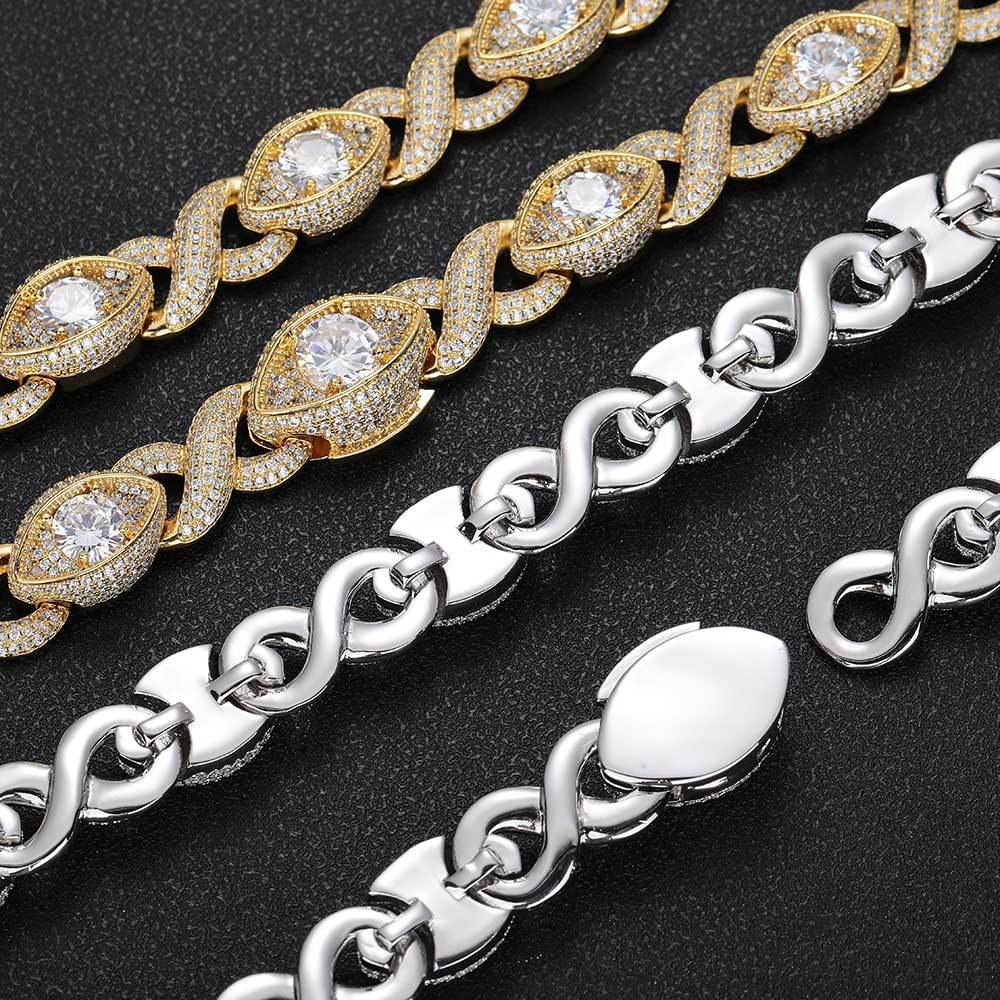 ICEOMG 15mm Hip Hop Iced Out Cuban Chain Big Diamond Eye Shape Cuban Infinite Links Choker Necklace