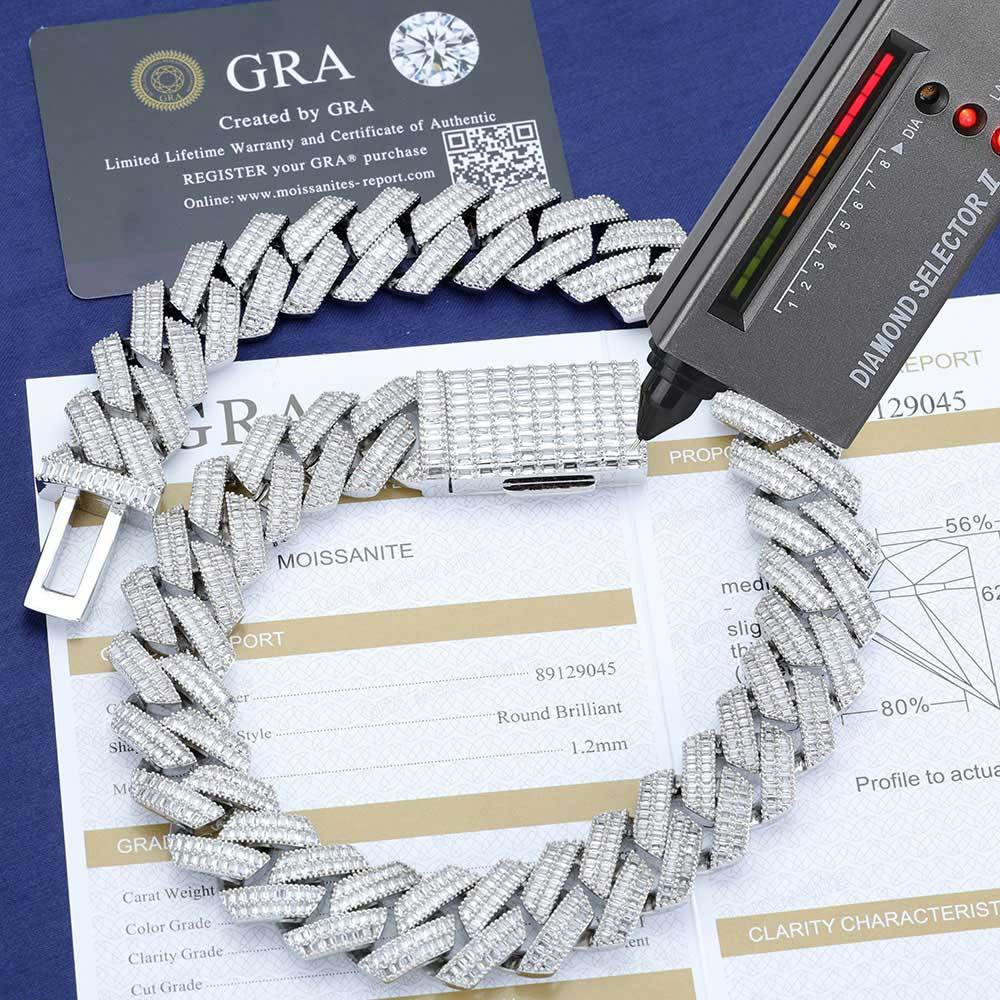925S & VVS Moissanite 20MM Baguette Cuban Link Chain