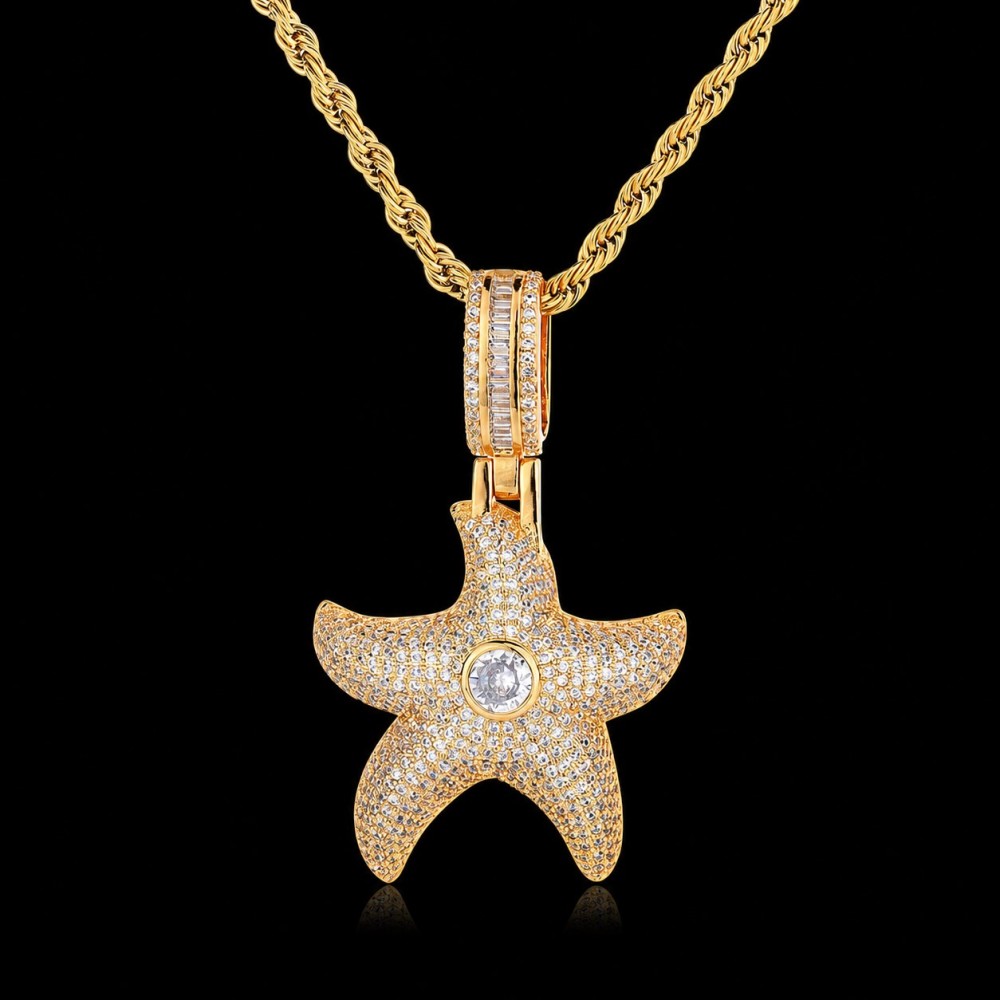Starfish Pendant CZ Star Shaped Silver Plated Charm