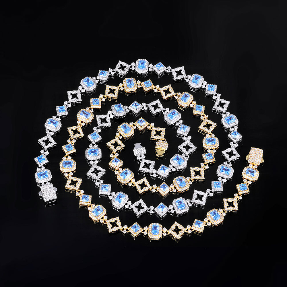 11mm Blue Zircon Chain Star Link Design Gemstone Necklace