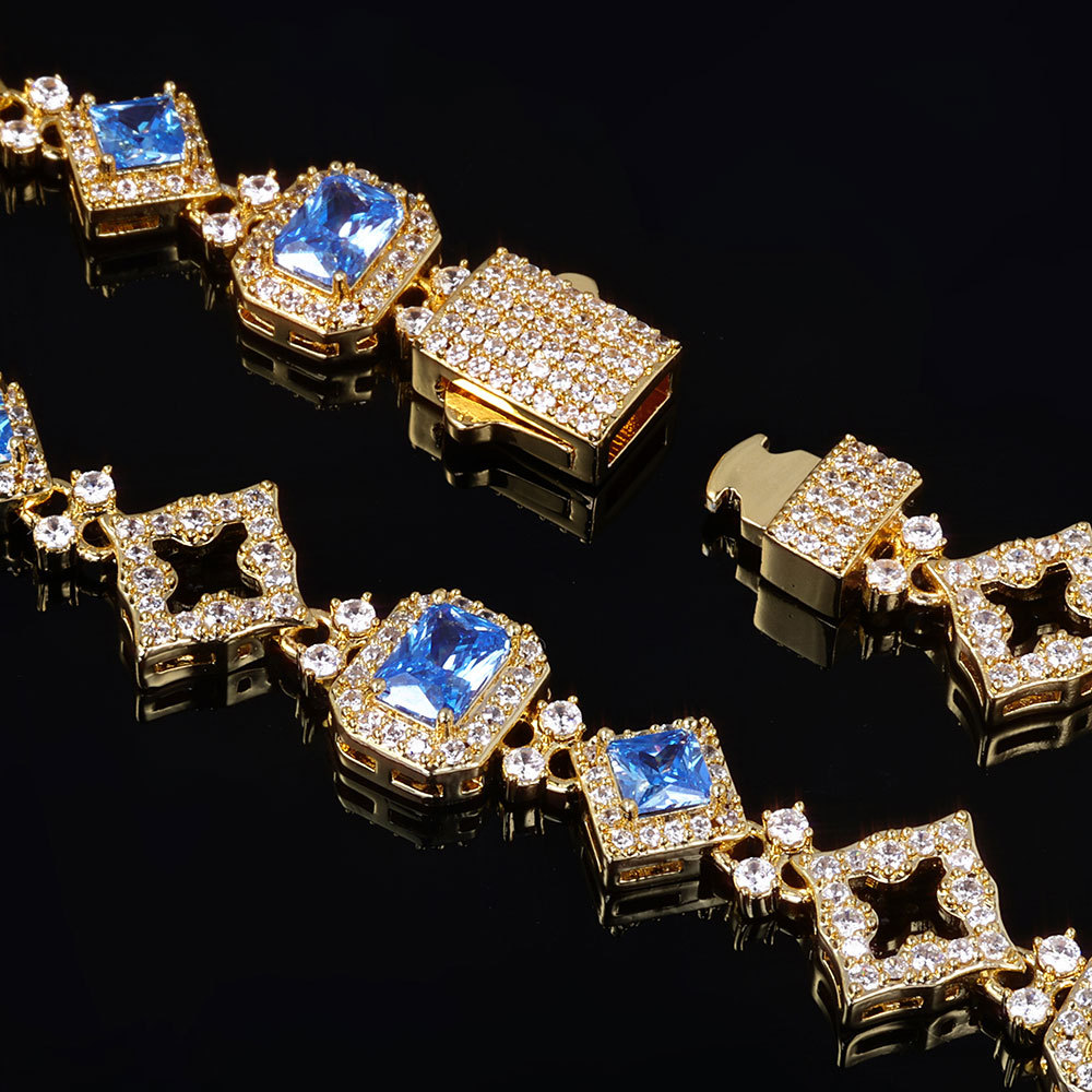 11mm Blue Zircon Chain Star Link Design Gemstone Necklace