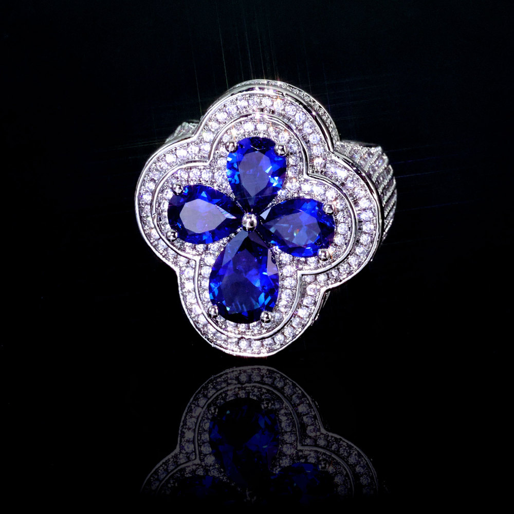 Iced Four-leaf Clover Ring