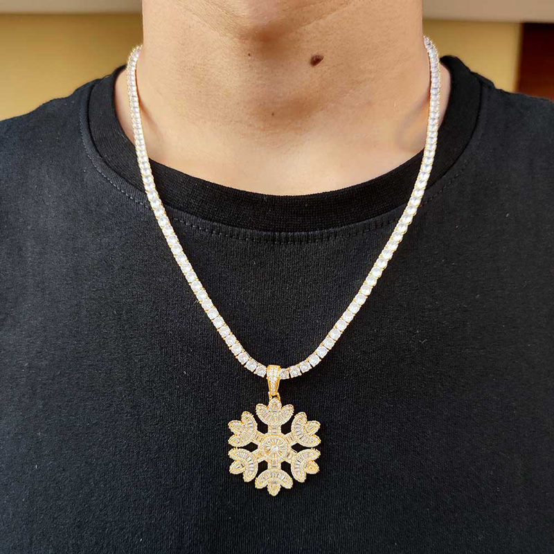 ced Out Snowflake Pendant Necklace – Gold Plated Hip Hop Jewelry