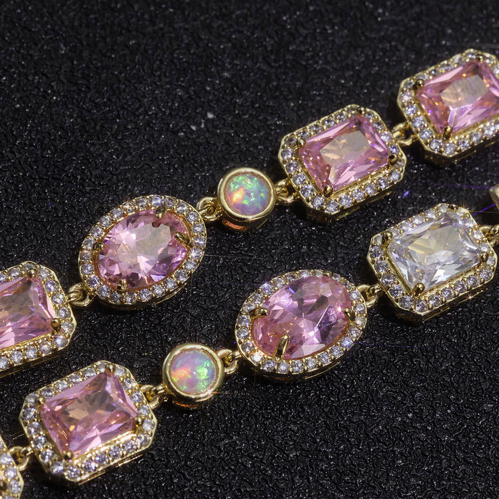 10mm Opal Pink Cz Stone Chain Necklace