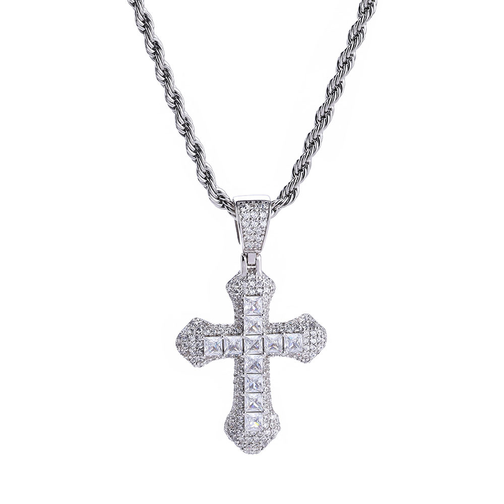 ICEOMG  Hiphop Jewelry Iced Out Diamond Cross Pendant Necklace for Women 18k Gold Plated Christian Jesus Cz Cross Pendant Necklace