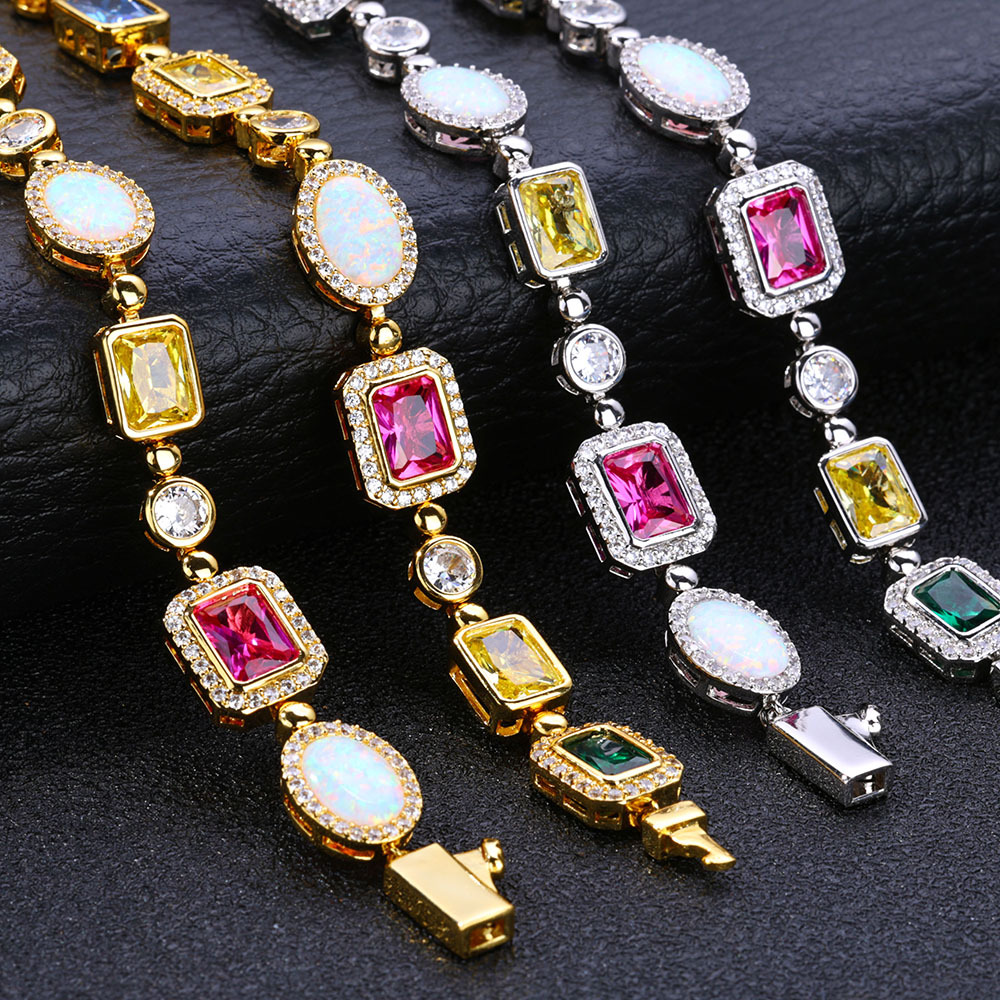 Iced Colorful Gemstone Cuban Link Chain Necklace