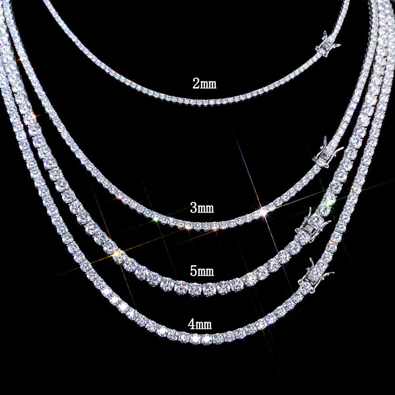 925 Silver Moissanite Tennis Necklace – Iced Out Chain 3mm/4mm/5mm