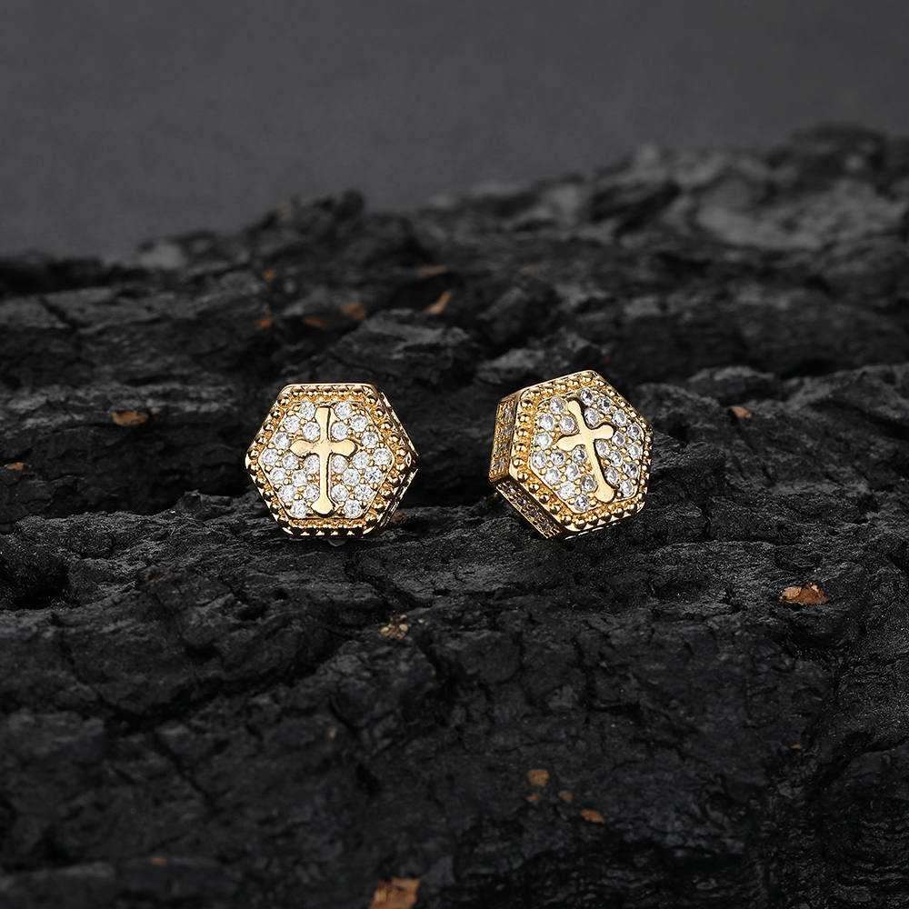 Iced Cubic Zirconia Cross Hip Hop Stud Earring