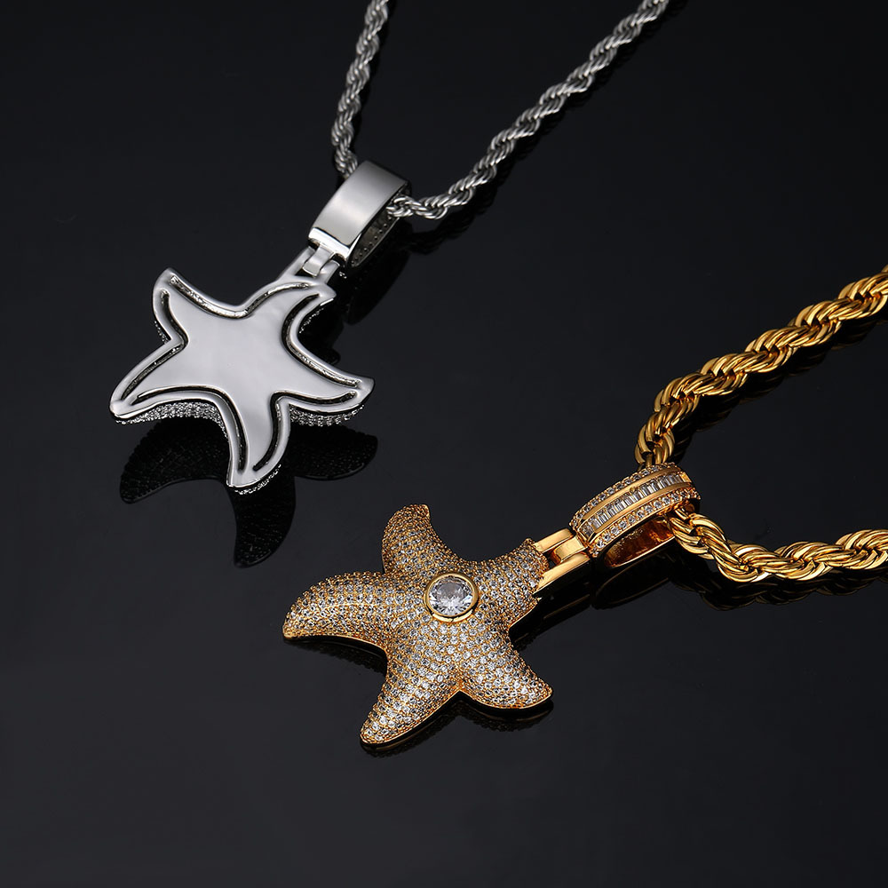 Starfish Pendant CZ Star Shaped Silver Plated Charm
