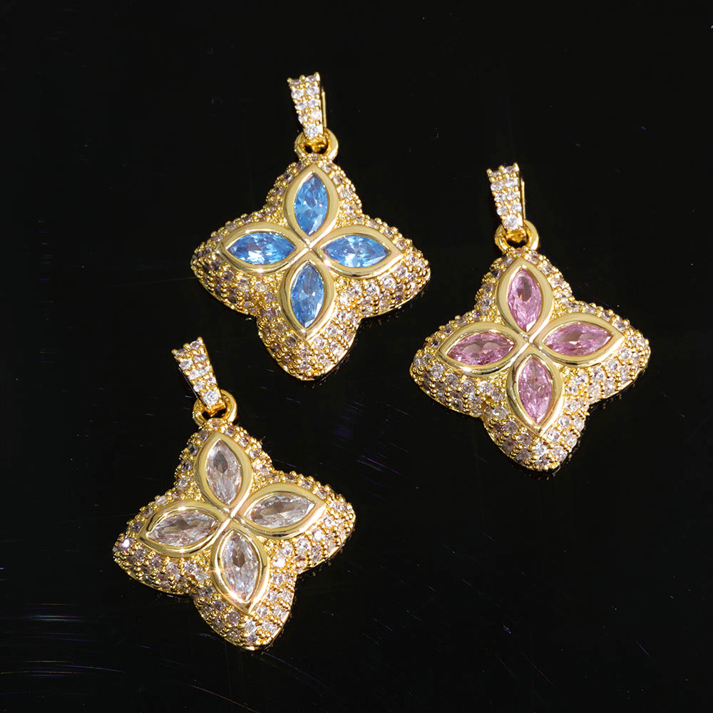 ICEOMG Four-Leaf Clover Colorful Cubic Zirconia Gold Plated Pendant