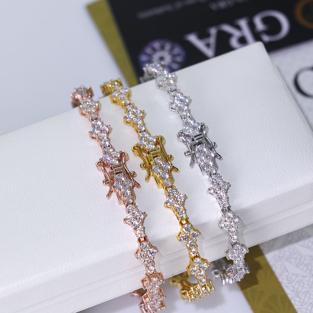 6.5mm Iced Out VVS Moissanite Flower Shape Tennis Chain Bracelet