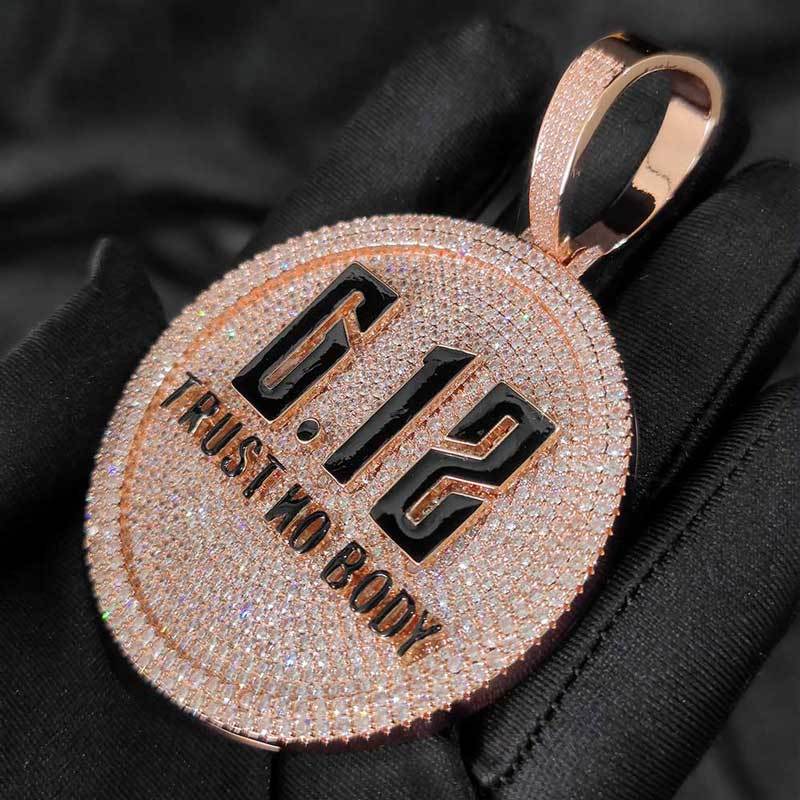 Custom 3D Big Disc Letter Necklace in Rose Gold with CZ Diamonds – Personalized Name Jewelry