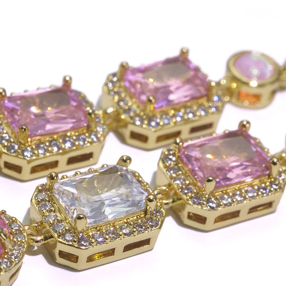 10mm Opal Pink Cz Stone Chain Necklace