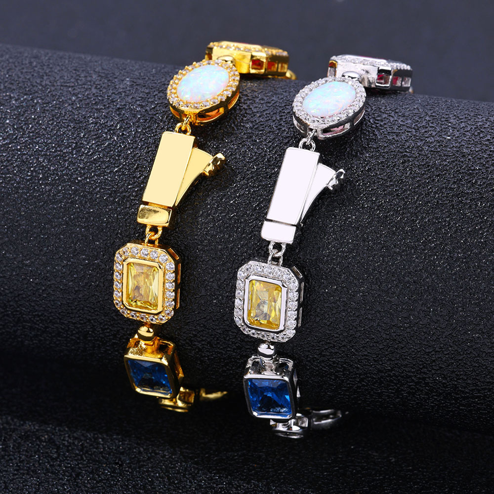 8mm Iced Colorful Gemstone Cuban Link Bracelet