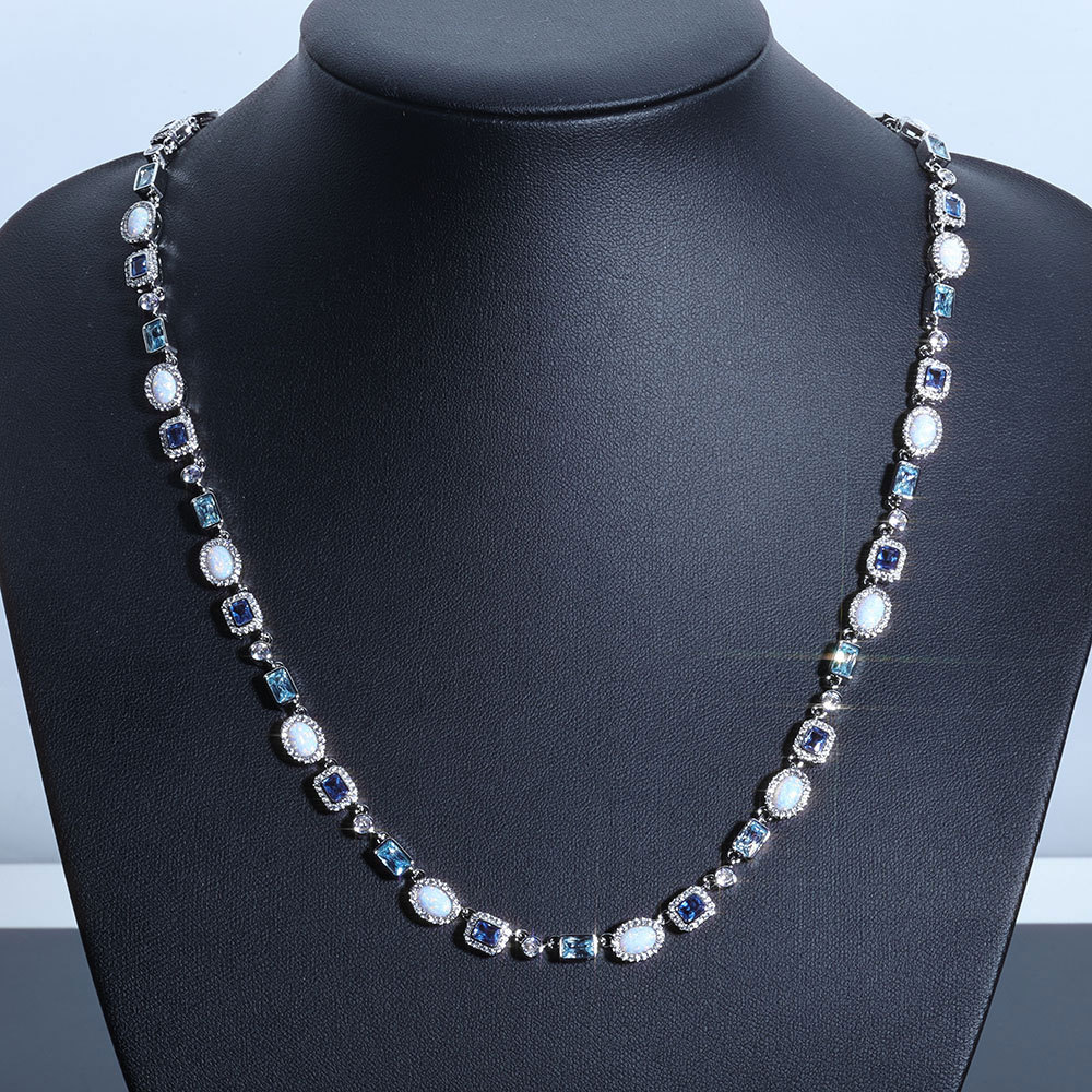 Multicolor Zircon Gemstone Geometric Chain Necklace