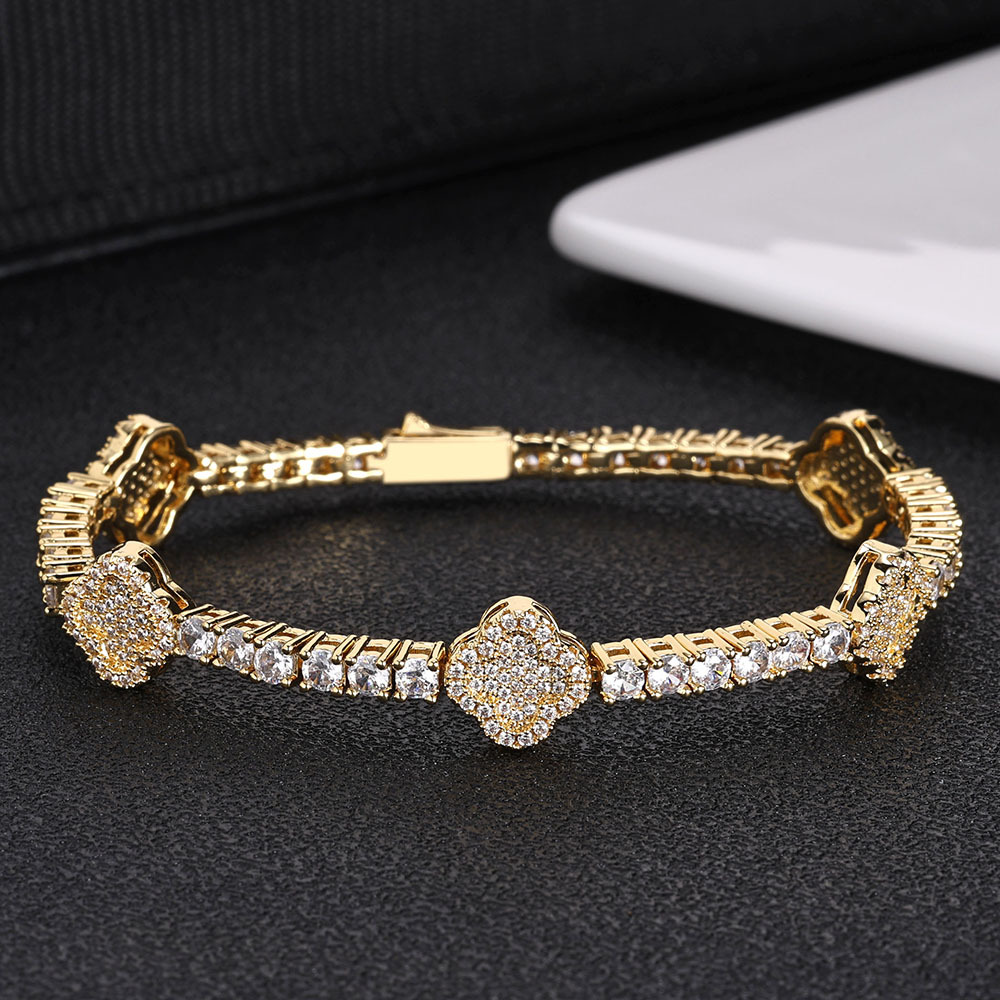 3.5mm Gold Plated Clover Tennis Bracelet