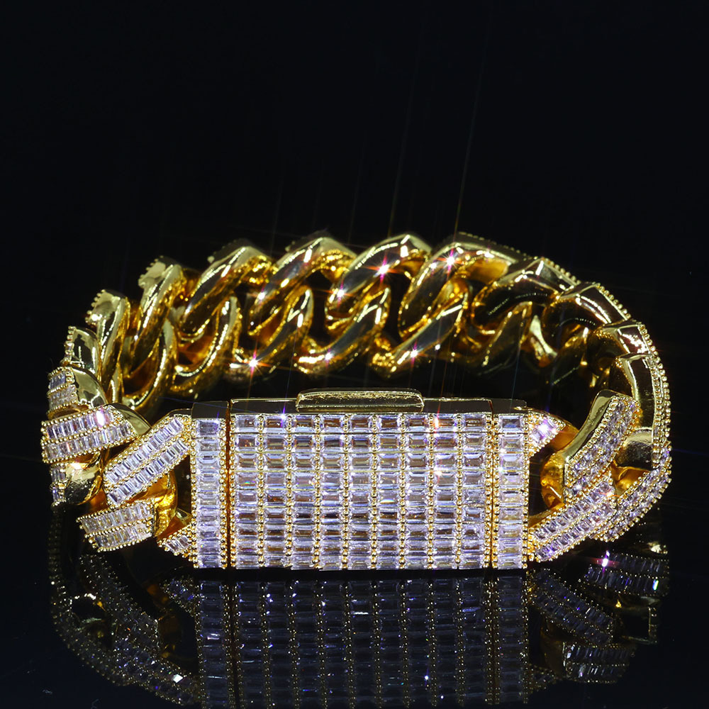 20mm Baguette Cuban Link Bracelet – Iced Out Silver Hip Hop Jewelry