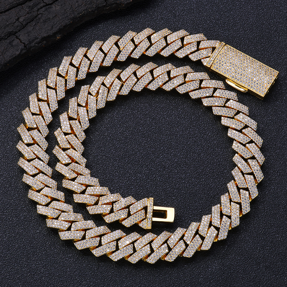 16mm Iced Out 3 Rows Diamond Prong Cuban Link Chain