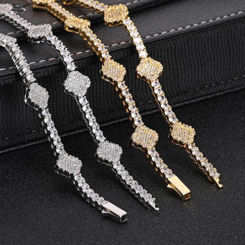 18K Gold CZ Clover Tennis Necklace