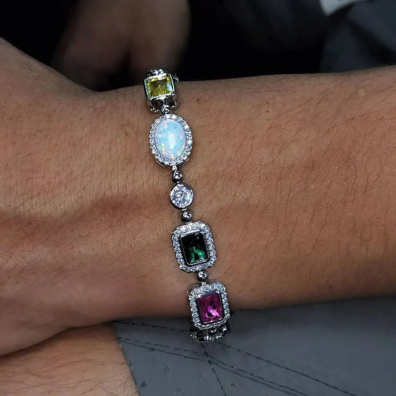 8mm Iced Colorful Gemstone Cuban Link Bracelet