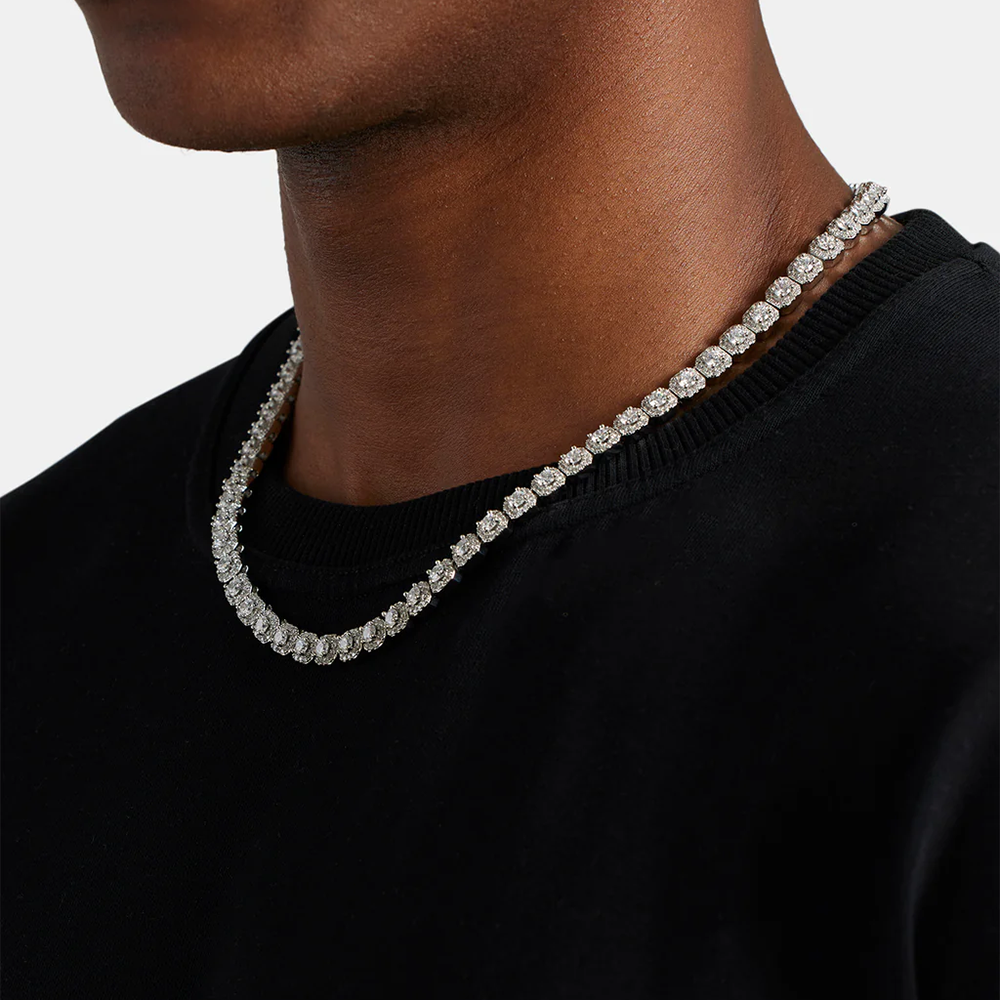 7mm Cluster Tennis Chain Necklace  Iced Out Hip Hop Jewelry