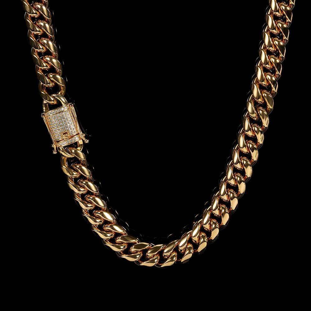 12mm Iced Out CZ Iced Clasp Miami Cuban Link Chain Necklace