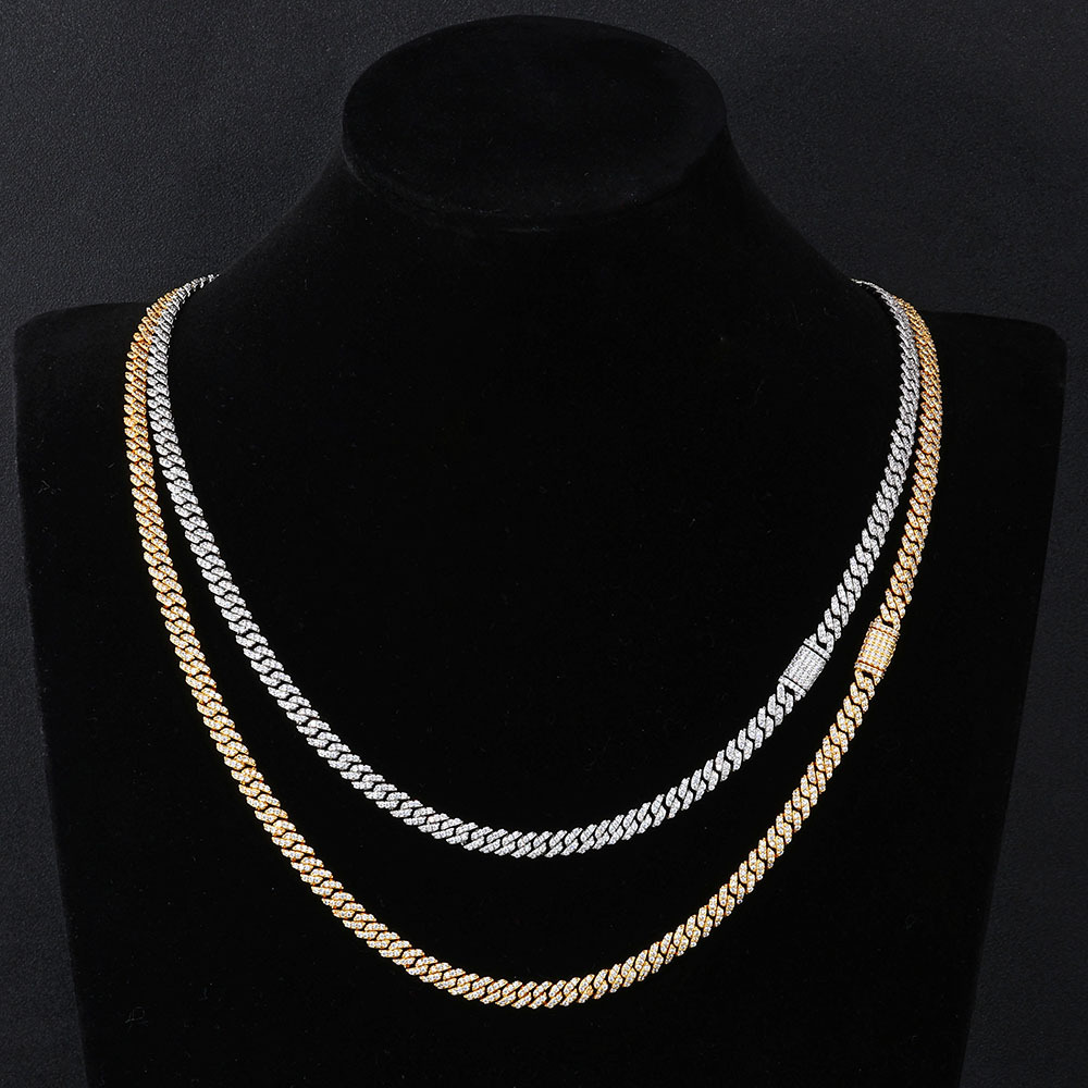 6mm Moissanite Cuban Necklace  White Gold 925 Silve