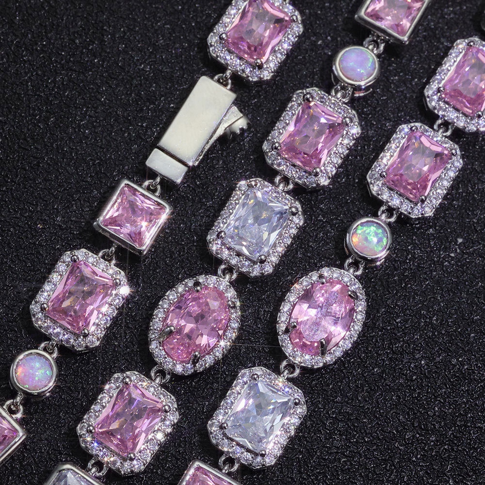 10mm Opal Pink Cz Stone Chain Necklace