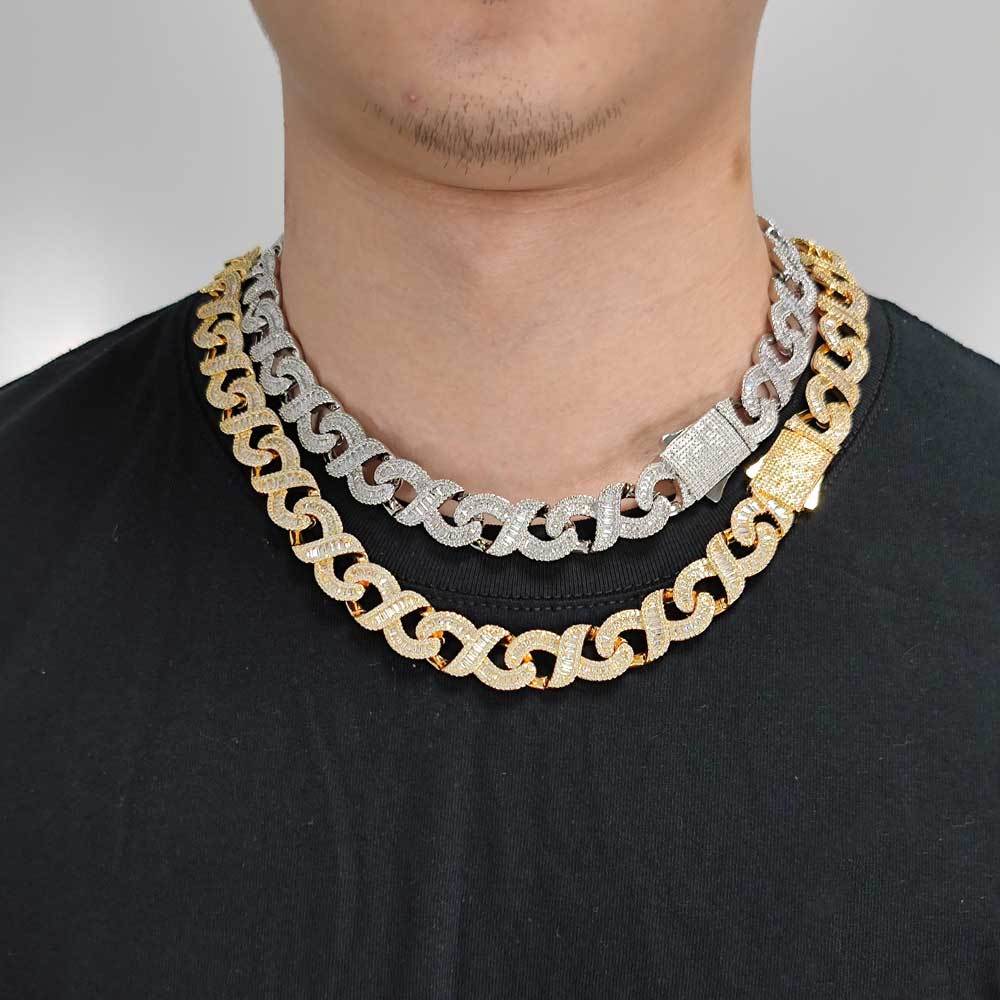 Iced Out Cuban Chain with Infinity Sign – 15mm Baguette Link