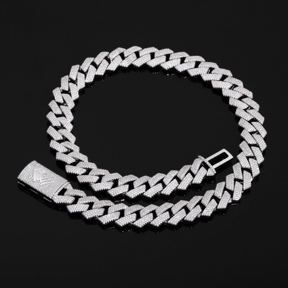 4 Rows Prong Cuban Link Chain 15mm Silver - ICEOMG