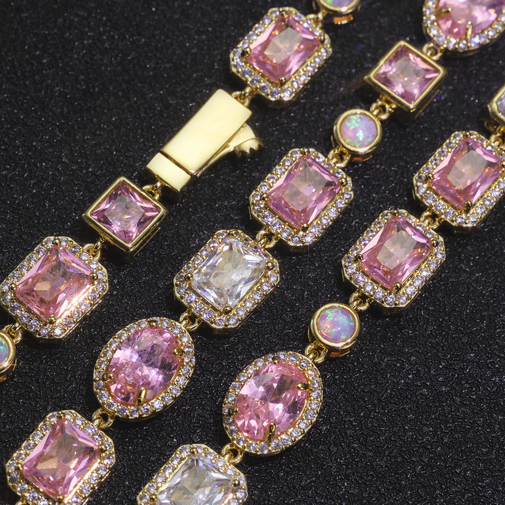 10mm Opal Pink Cz Stone Chain Necklace