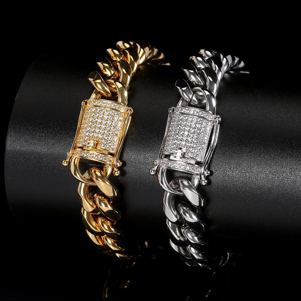 12mm Iced Out CZ Iced Clasp Miami Cuban Link Bracelet