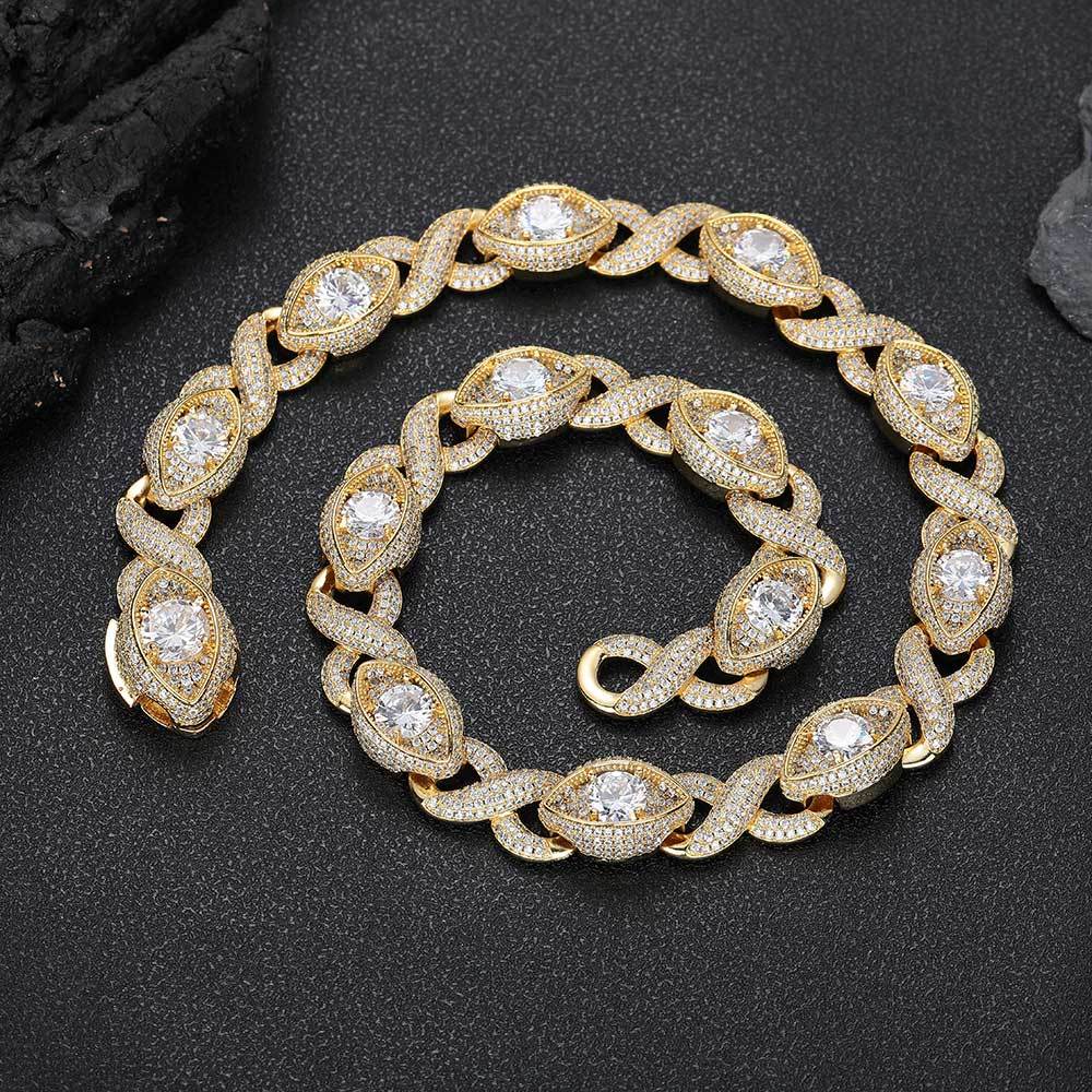 ICEOMG 15mm Hip Hop Iced Out Cuban Chain Big Diamond Eye Shape Cuban Infinite Links Choker Necklace